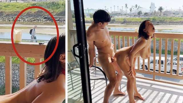 Hailey Rose and Max Fills-在户外阳台上把小骚货给操了