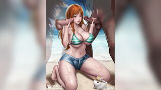 娜美手;指套住肉棒快速猛烈滑动