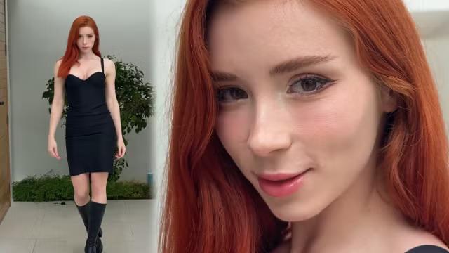Sweetie Fox - 身穿黑色连衣裙的红发女郎激情做爱与深喉