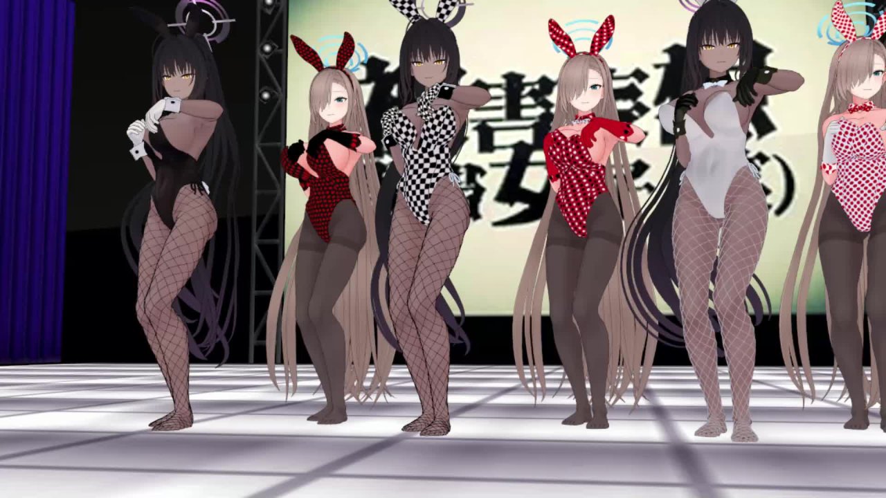 MMD 明日奈与角楯花凛兔女郎装一起把奶子甩得厉害