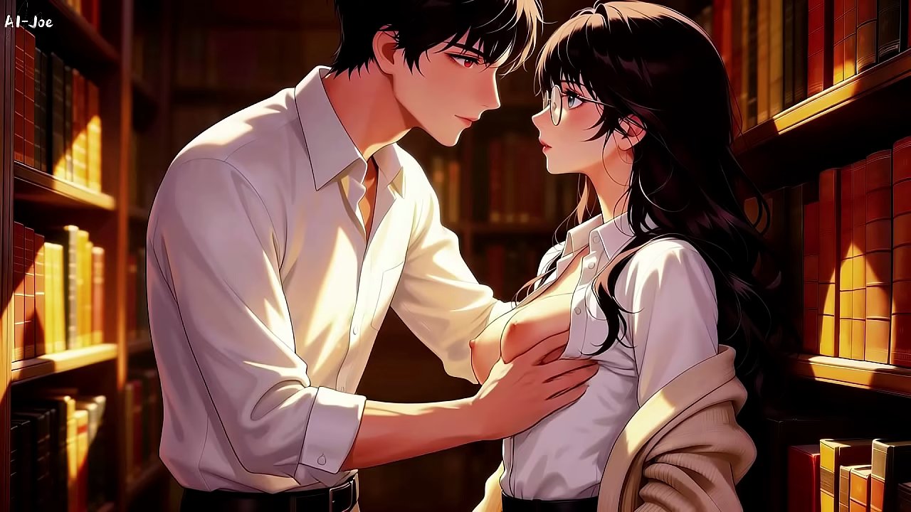 戴着Gap Moe眼镜的美女，在图书馆进行私人学习。超级诱人。[AI生成]