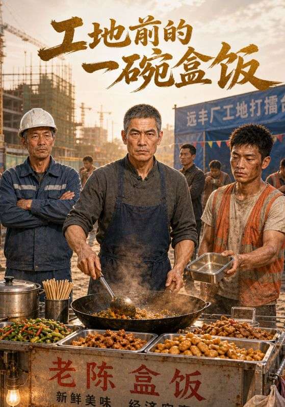 工地前的一碗盒饭