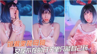 饥渴变装母狗，女友不在的日子里只能自己玩