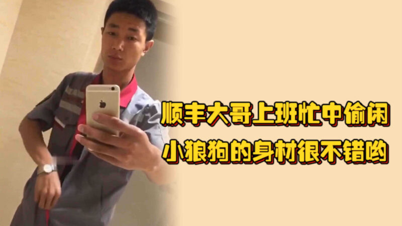 顺丰大哥上班忙中偷闲，公司厕所释放压力，小狼狗的身材很不错哟