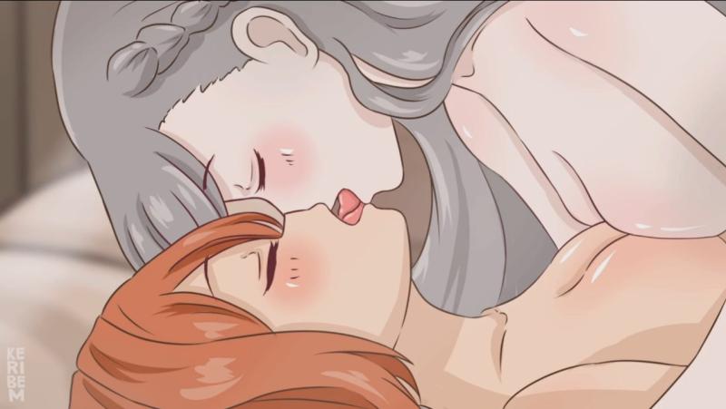 2D动漫- 两位美少女的接吻与大奶碰撞