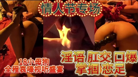 情人节专场 18岁小母狗全场哀嚎淫语 肛交 口爆深喉 掌捆 恋足
