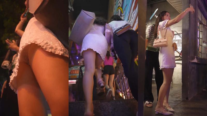 BC-AA很有气质的白裙美女逛商场..木耳边半透明蕾丝内