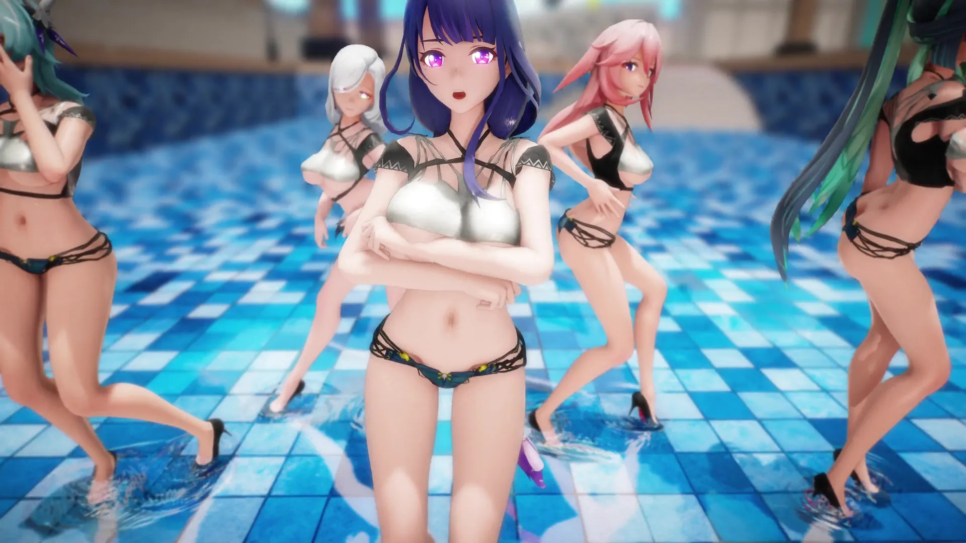 原神少女们节奏里裙摆掀开 MMD