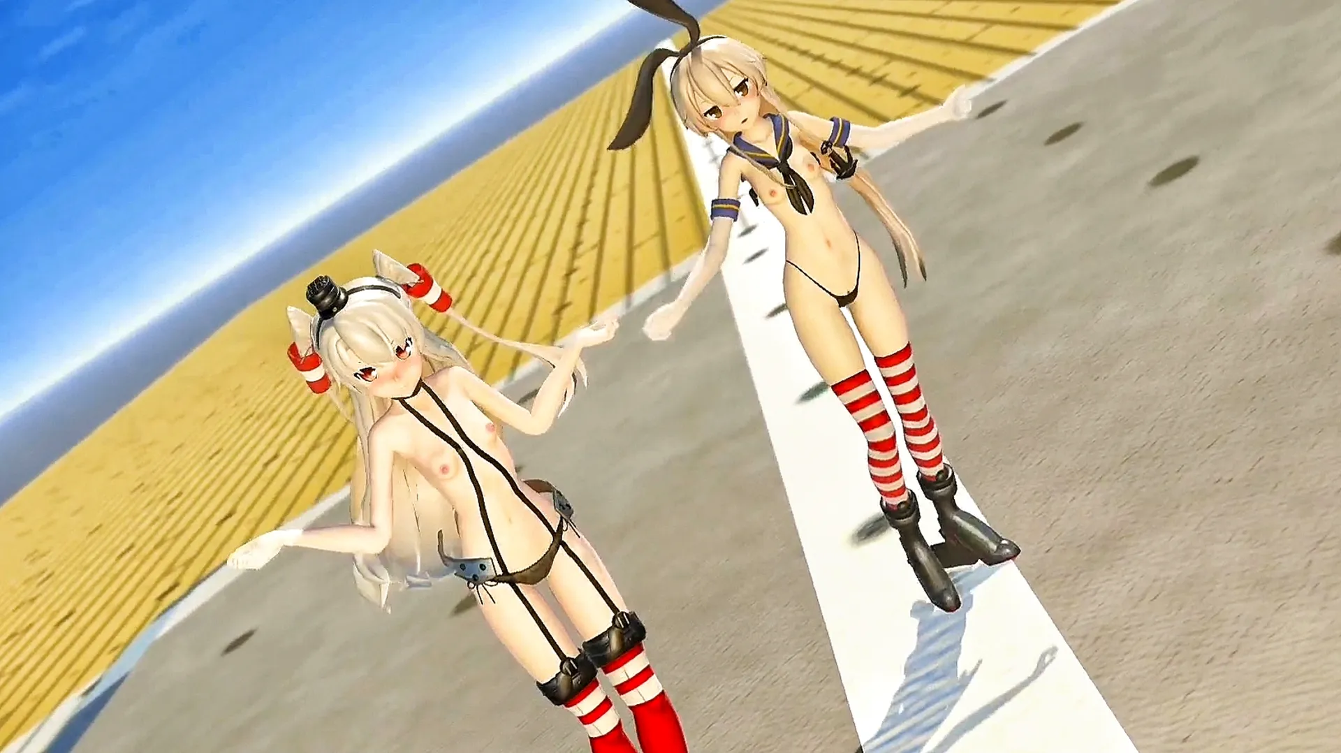 岛风天津风爱我就追短裙掀到腰际 [MMD]