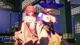 八重:神子丽莎互相舌吻到失神
