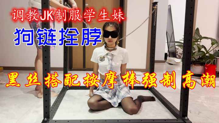 调教JK制服学生妹狗链拴脖黑丝按摩棒高潮