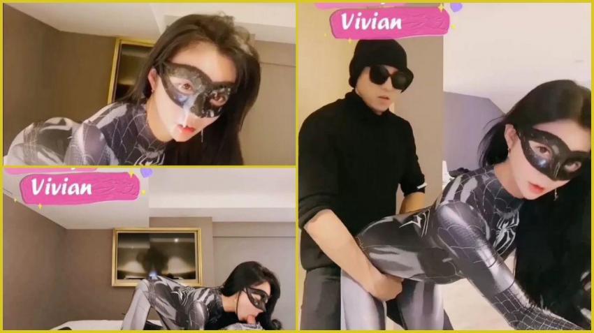 【爱丝袜的Vivian姐】蜘蛛情趣套装诱惑勐男拔屌相向