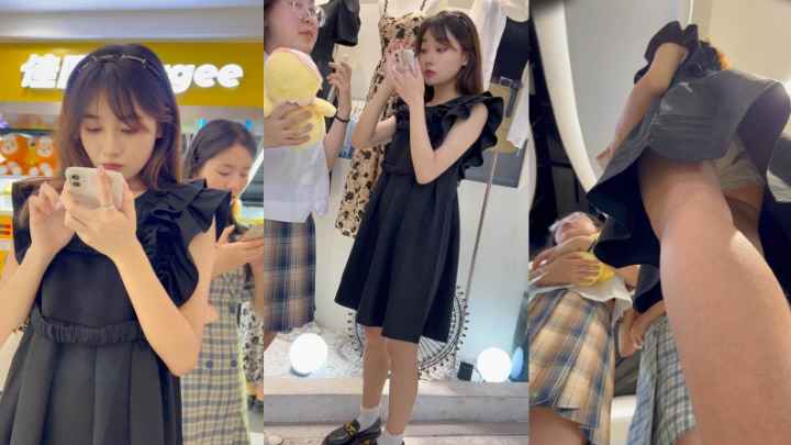 黑裙美女与JK打扮的闺蜜逛街格子内内性感迷人-1