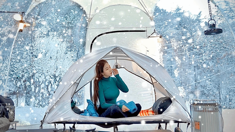 暴风雪森林结冰帐篷单人露营ㅣ冰冻趣味泡泡帐篷