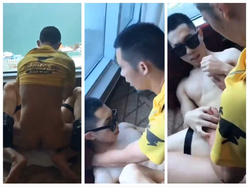 在酒店落地窗前被直男外卖大哥勐操
